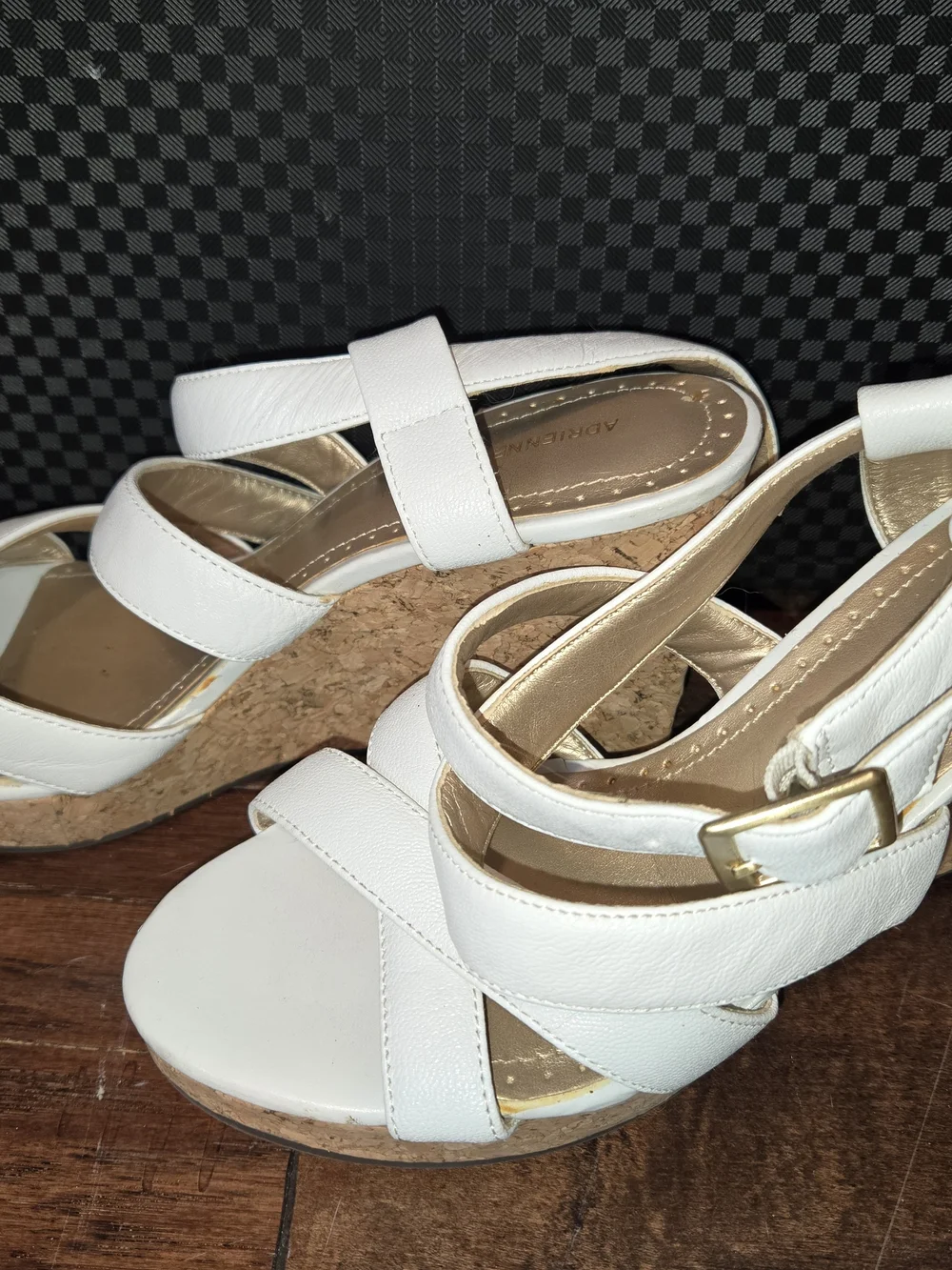 Adrienne Vittadini White Women's Strappy Cork Wedge Sandals